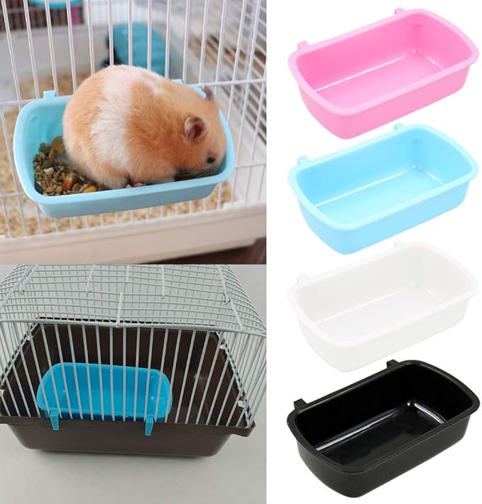 Small Pet Feeding Dish for Case Food Bowl with Hooks Cup Bird Cage Water Bowl for Birds Hamster Puppy Rabbi Black Plastic