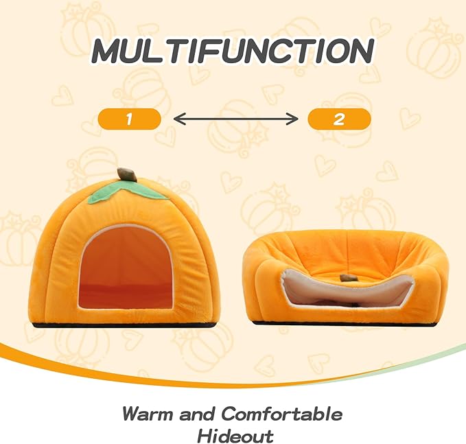 Guinea Pig Hideout Warm Fleece Small Animal Bed Washable Pet Cushion Winter Warm Sleeping Nest for Hamster Rabbit Chinchilla(Pumpkin Style)