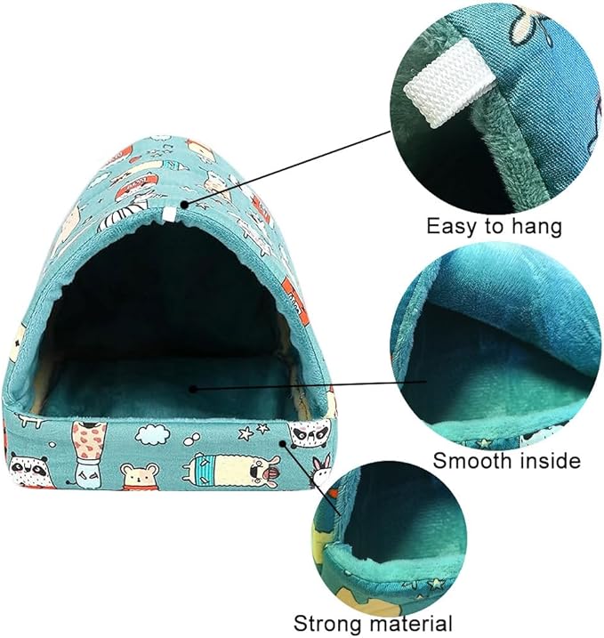Cozy Cotton Tent for Small Animals - Guinea Pig Hideout, Hamster Bed, Portable House for Chinchillas, Rats, Hedgehogs (6.8"x7.4") (Blue)