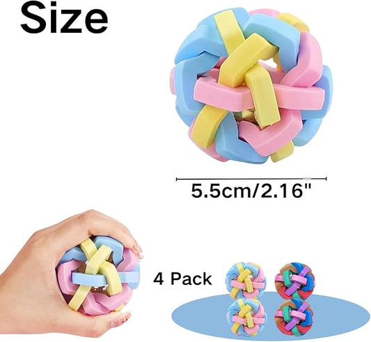 4 Pack Ferret Toys Ball Set, Rubber Scratch Chew Toys with Built-in Bell Soft Colorful Balls Grinding Wiggle Ball Interactive Sound Toy Exercise Teeth for Ferret Cat Kittens