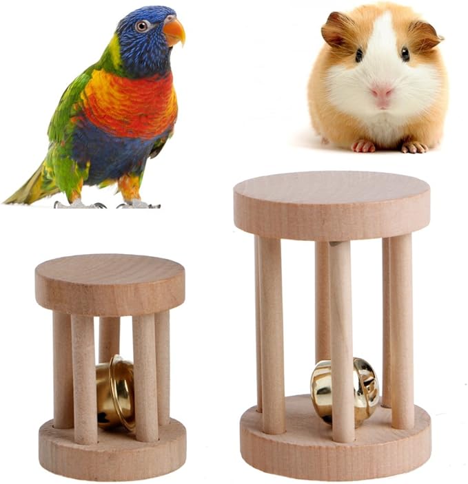 Doober Wood Unicycle Dumbell Bell Roller Chew Toys For Pet Rabbits Hamsters Rat (S)