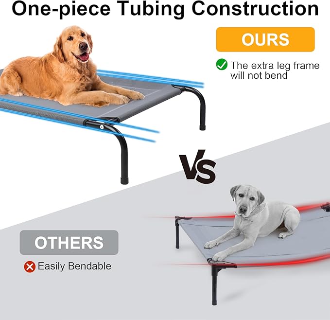 42''Cooling Elevated Dog Bed with Pillow,Outdoor Indoor Raised Dogs Bed with Six Support Feet,Breathable Dog Cot Beds Teslin Medium Large Size Dogs,Pet Hammock Beds, Pet Beds with 4 Ice Pack(Medium)