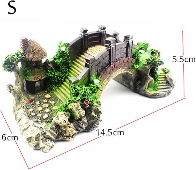 1pc Aquarium Landscaping,Magical Aquarium Resin Decoration Colorful Bridge Pavilion Tree Rockery for Fish Tank