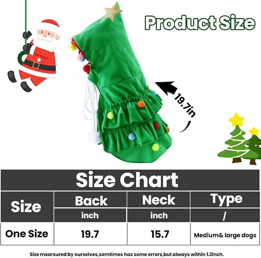 Vellibring Dog Christmas Outfit Green Pet Cloak with Hat with Star and Pompoms Puppy Cape Clothes Xmas Tree Elf Costumes Party Pet Supplies Accessories for Dogs Big Cats Santa Presents