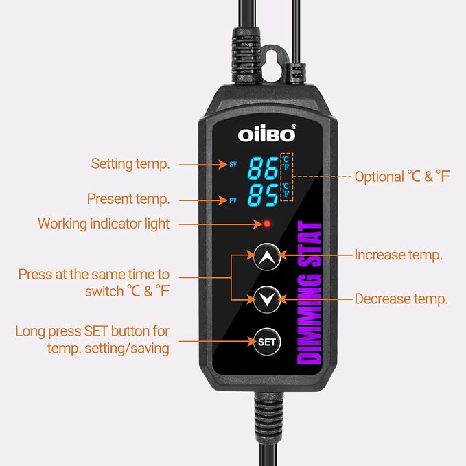 Digital Heat Mat Thermostat, PID Reptile Heat Lamp Dimming Thermostat Heating Pad Temperature Controller for for Aquarium Reptiles and Seedling, Breeding, Hatching