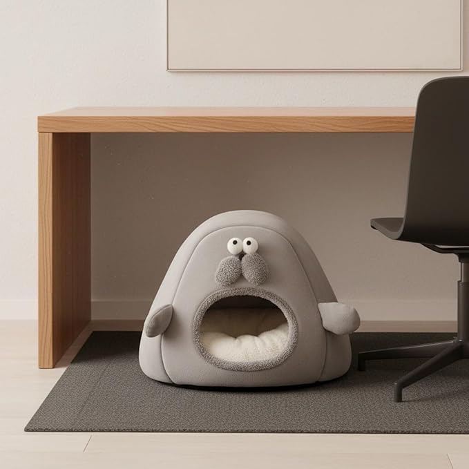 Small Pet Shelter Bed 2-in-1 Convertible Pet Tent House Soft Enclosed, Gray, L 40 40 40CM