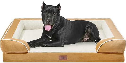 Comfort Expression Orthopedic Dog Bed for Extra Large Dogs with Bolster | Waterproof Dog Couch Bed with Washable Cover & Non-Slip Bottom, Supportive Egg Crate Foam Big Dog Bed, 53x42Inch