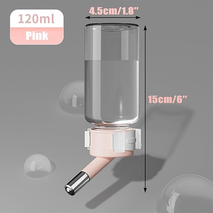 120ml Hamster Water Bottle,Wall Mounted No Drip Gerbil Water Feeder Dispenser for Hamster Gerbils Mice Degus Lemming Hedgehog Small-Sized Pet (Pink, 120ml)