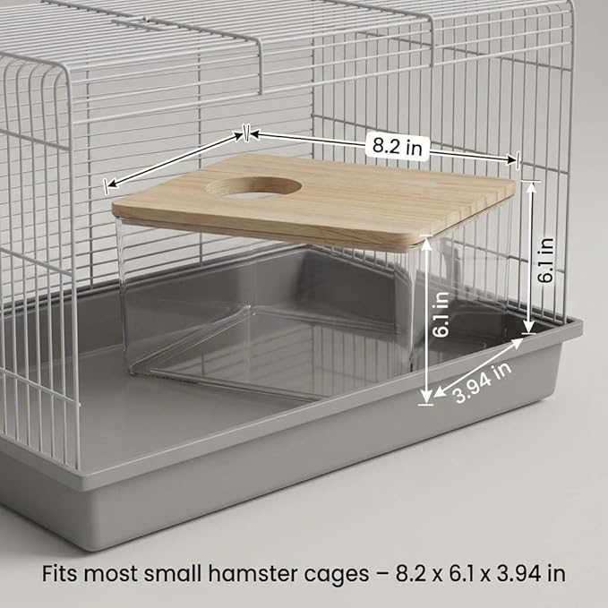 QWORK Hamster Sand Bath Box – Clear Acrylic Habitat Bath with Wooden Lid for Dwarf Hamsters, Digging & Grooming