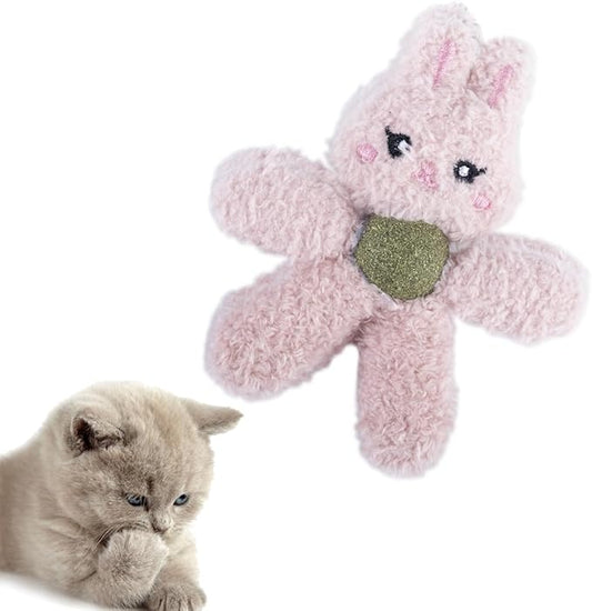 Plush Catnip Toys for Indoor Cats, Interactive Kitten Chew Toys for Teething & Dental Care, Durable Nylon Animal Shape Kicker Toy with Natural Catnip Ball for Boredom Relief (Rabbit)