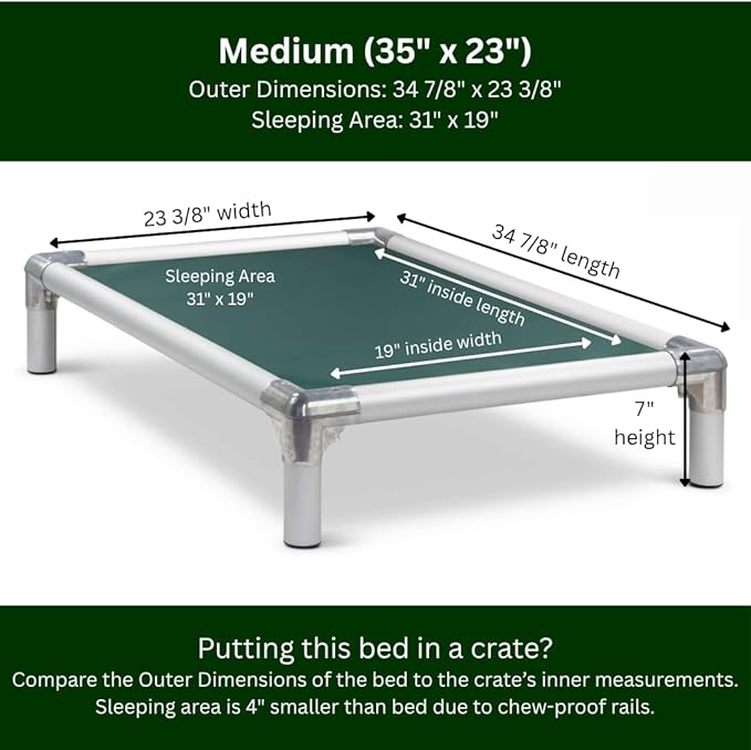Kuranda Chewproof Elevated Dog Bed - Silver Aluminum - 35" x 23" - Heavy Duty Vinyl - Forest