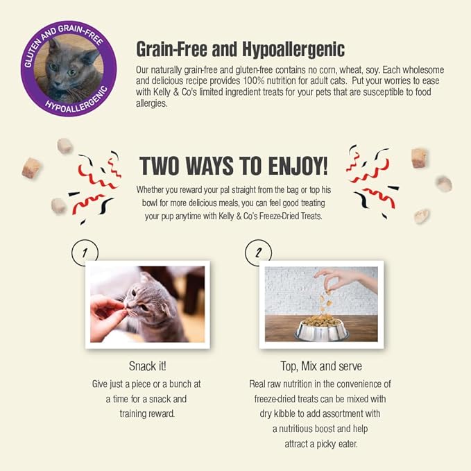KELLY & CO'S Freeze Dried Cat Treats Made from a Single Ingredient. Grain Free, high Protein Healthy cat Treats (1.4 oz x 4 Packs) Minimally Processed Indulgent Treat (Fish Trio)