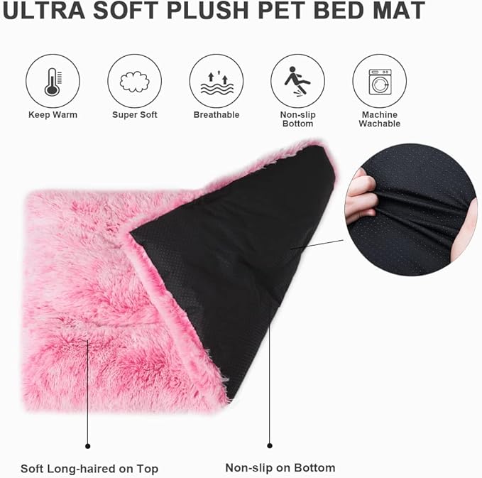 Vonabem Small Dog Bed Crate Pad, Pink Washable Puppy Beds, Plush Soft Dogs Kennel Pads 24 inch, Cute Cats Mat Anti Slip, Puppy Mats for Sleeping
