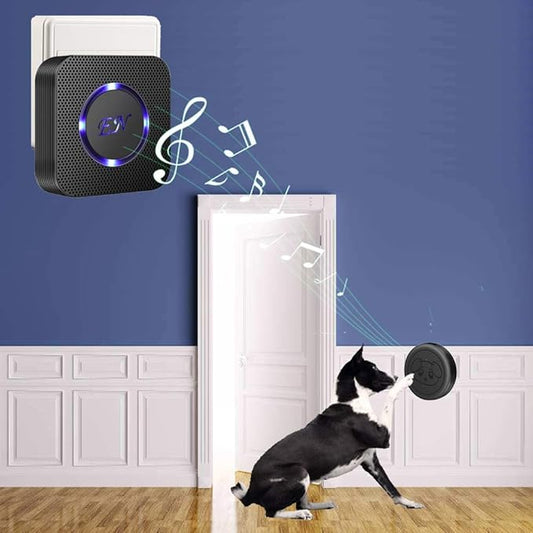 Dog Door Bell, Wireless Doggie Doorbells for Potty Training, Door Bell for Dogs to Go Outside, Dog Bells (Black, 1 Receiver + 1 Transmitter)