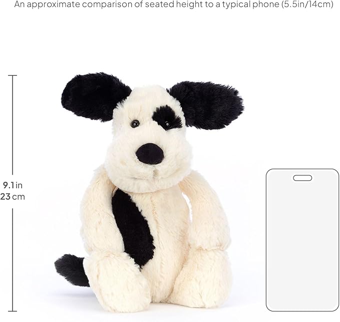 Jellycat Bashful Black and Cream Puppy Stuffed Animal, Medium, 12 inches