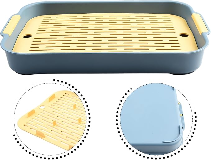 Ped Litter Box Trainer with Detachable Grid Tray for Rabbits Guinea Pigs Hamsters Chinchillas Ferrets Birds Sturdy Plastic Toilet Training Pan Easy Clean Smooth Corner(D)