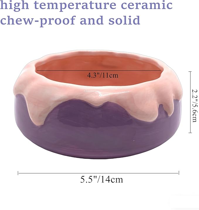 M2cbridge Ceramic Pudding Hamster Food Bowl Feeding Dish Water Bow for Guinea Pig Hedgehog Small Animal(Purple)