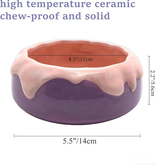 M2cbridge Ceramic Pudding Hamster Food Bowl Feeding Dish Water Bow for Guinea Pig Hedgehog Small Animal(Purple)