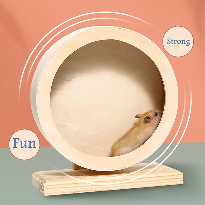 Hamster Exercise Wheel，Small Animals Running Toy Suitable for Rat, Pig, Chinchilla, Gerbil, etc. pet Wooden Harmless, Handmade (L)