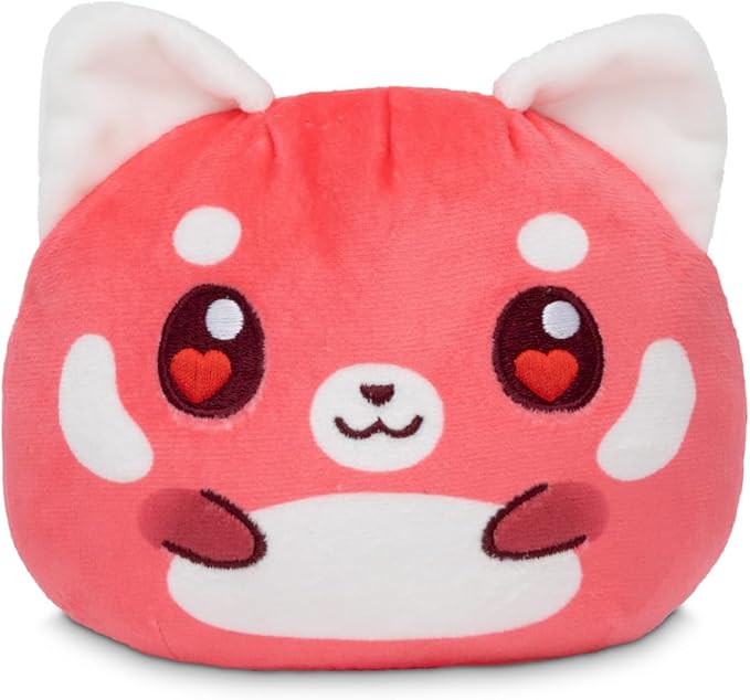 TeeTurtle Reversible Red Panda Valentine's Day Present Plushie - 4-Inch Two-Sided Flip Plush Toy with Embroidered Details - Cute Mini Collectible Plush for Kids, Teens, and Adults