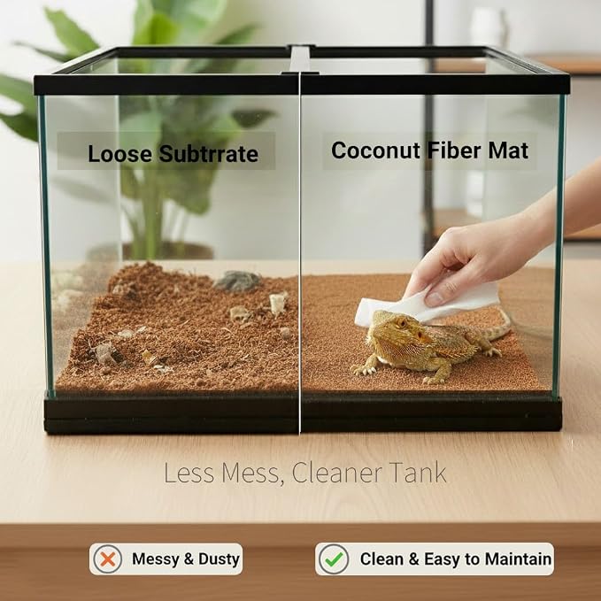 Reptile Carpet, Reptile Mat, Natural Coconut Fiber Liner Flooring for Tank, Bearded Dragon Tank Accessories (18"X 36", 2 PCS)