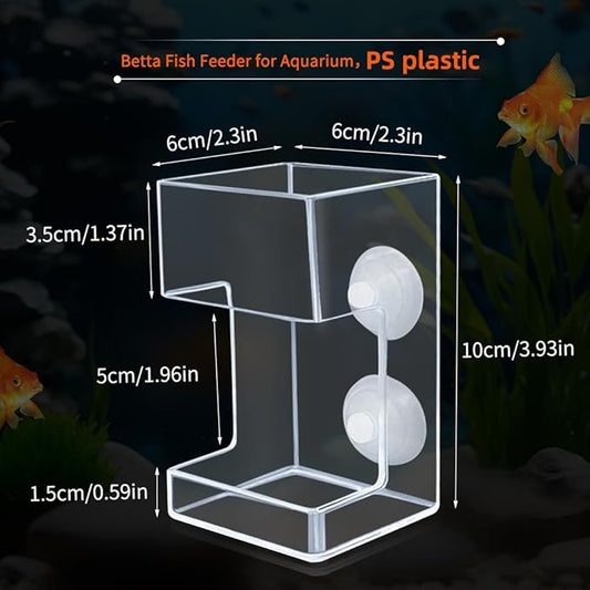 Acrylic Betta Fish Feeder for Aquarium, Square Feeding Ring Suction Cup with 1 Spoon, Transparent Aquarium Bird Shrimp Feeder (Square)