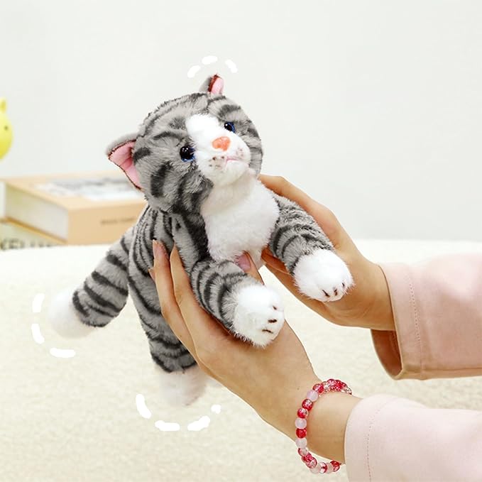 PEACH CAT Striped Cat Stuffed Animal 9.8" Realistic Kitten Plushies Soft Plush Toys Gifts for Kids Grey
