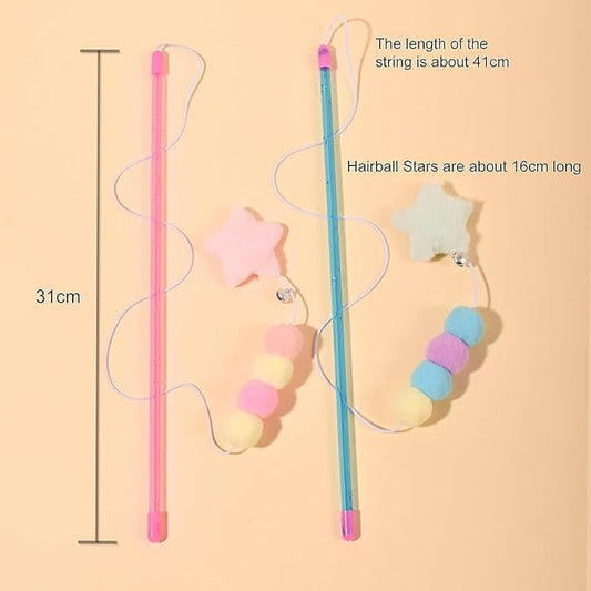 Pink Cat Stick Toy, Cat Teaser Wand Toys, Interactive Cat Toys, Elastic Rope Plush Ball Star Pendant Bite Comfortable Grip, Indoor Kitten Wand Mice and Animals