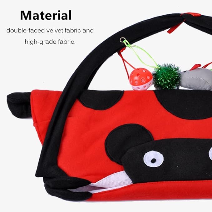 Ferret Play Mat - Foldable Fleece Activity Center with Hang Toys Balls Mice Small Animal Interactive Mat Tent Toy for Exercise Napping (Ladybug)