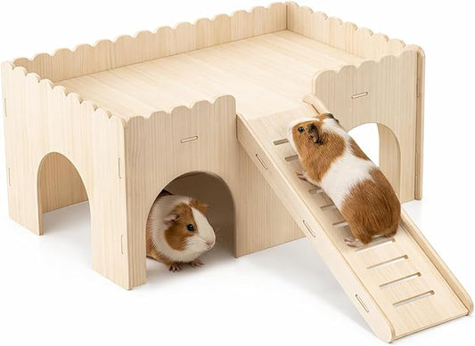 1 Set Large Guinea Pig Hideout, Detachable Wooden Guinea Pig Castle with Stairs, Easy Assembly Guinea Pig House for Small Animals Perfect Guinea Pig Cage Accessories Small Animals