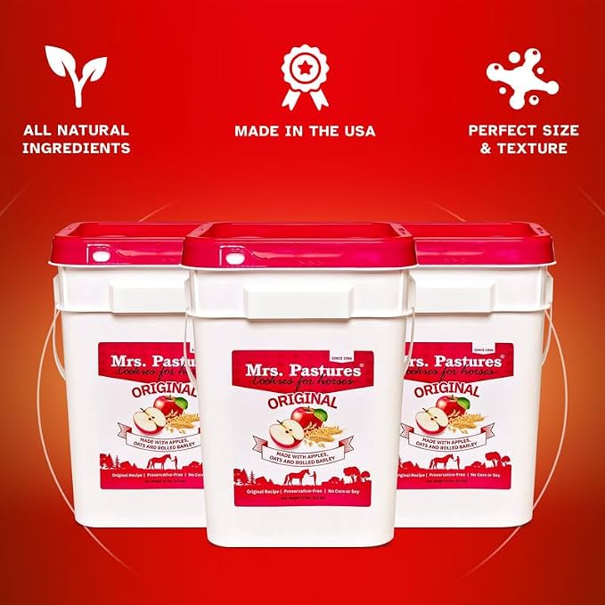 Mrs Pastures Cookies and Treats for Horses - Premium Horse Treats - Made with Apples, Oats, and Rolled Barley - Preservative Free - All Natural Ingredients - No Corn or Soy - Made in USA - (5lb Bag)