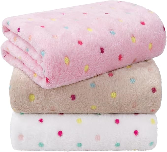 LINENLUX 1 Pack 3 Blankets Super Soft Fluffy Premium Fleece Dog Blankets for Puppy Cat Pet Blanket Flannel Throw Warm Sleep Polka Dot-3pcs 60x40 inch