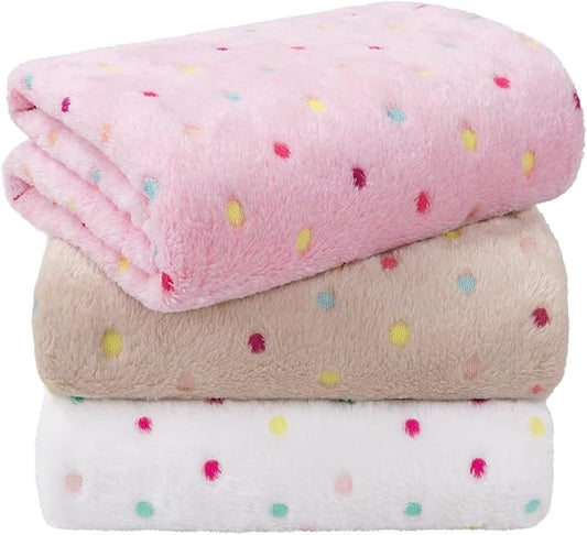LINENLUX 1 Pack 3 Blankets Super Soft Fluffy Premium Fleece Dog Blankets for Puppy Cat Pet Blanket Flannel Throw Warm Sleep Polka Dot-3pcs 60x40 inch