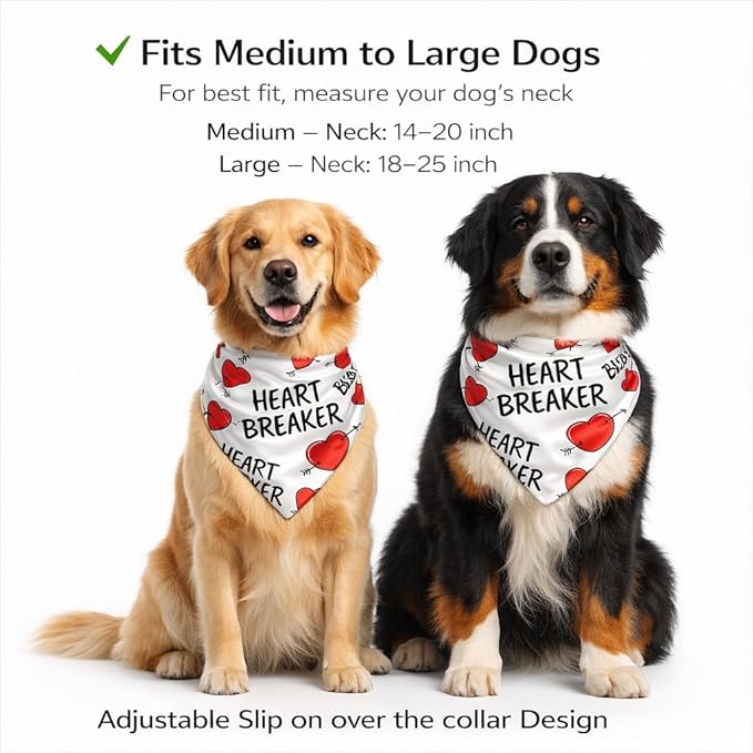 Luxury Satin Dog Bandana – Slip-On Collar Style, Premium Pet Scarf for Medium, Large & XL Dogs – Special Occasion Accessory (Collar Not Included) (Medium - Extra Large, Heartbreaker)