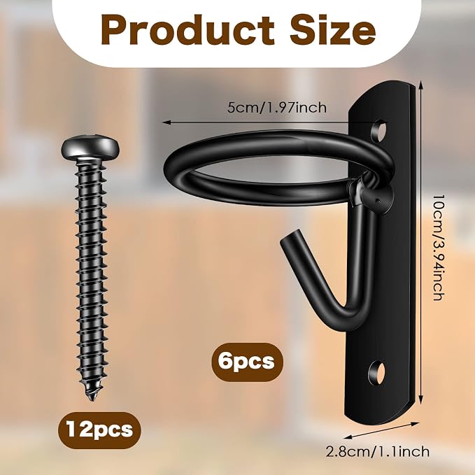 Dunzy 6 Pcs Bucket Hooks for Horses Bucket Holder Metal Equestrian Water Hook Hangers Horse Stalls Feed Barn Farmhouse Supplies(Black)