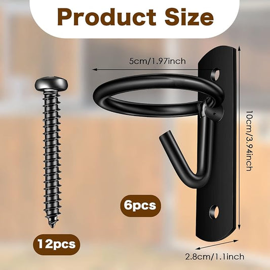 Dunzy 6 Pcs Bucket Hooks for Horses Bucket Holder Metal Equestrian Water Hook Hangers Horse Stalls Feed Barn Farmhouse Supplies(Black)