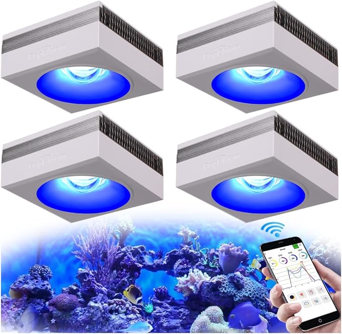 PopBloom RL90 WiFi Reef LED Lights, 400W Reef Aquarium Lighting for 72"-96" SPS LPS Corals and Saltwater Fish Tanks, Multi-Light Sync Control,APP Fully Programmable (4 Lights with Hang kit)