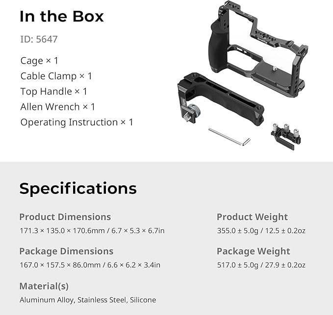 SmallRig ZR Camera Cage Kit for Nikon ZR, Full Cage with Silicone Grip, Top Handle for ARRI, Cable Clamp for HDMI, Built-in Cold Shoe and Quick-Release Plate for Arca - 5647