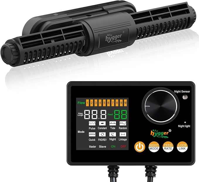 hygger Intelligent Wave Maker for Aquarium, Saltwater Freshwater Circulation Pump Adjustable 6 Waves/Night/Feed/Wireless Connection Mode, Magnetic Holder Display Controller Memory Function (35W)