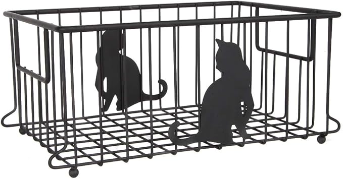 Lily's Home Cat-Themed Wire Basket, Kitchen and Desk Organizer, Cute Caddy for Cat Lovers for Kitchen, Pantry, Cabinet, Bathroom and Office (Large)