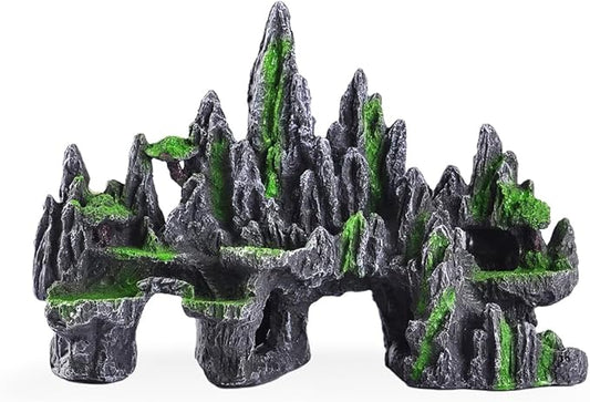 Large Fish Tank Decorations - Fish Tank Decor Aquarium Rock Mountain View Aquarium Ornament Tree House Cave Fishtank Rocks for Large Fishtank Glofish Tank Decorations