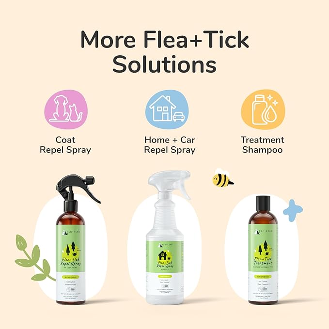 kin+kind Cat & Dog Shampoo Flea and Tick Vet Formulated - Natural Flea and Tick Prevention for Dogs - Plant Powered Shampoo w/Coconut & Olive Oil - Pet Supplies - Lemon Grass - Made in USA 12 fl oz