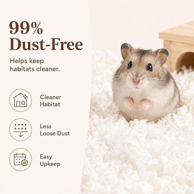 Hamster Bedding 50L, Dust-Free Paper Bedding, Odor Control, 5X Expansion, Natural Unscented for Small Animals, Guinea Pigs, Rabbits & Gerbils