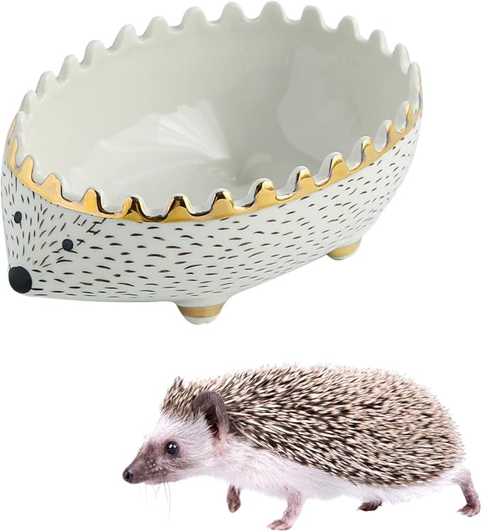 Hedgehog Bowl - Ceramic Small Animal Food Bowl Water Dish Feeder Chew Resistant Prevent Tipping for Hedgehog Hamster Sugar Glider Rat Gerbil Mice Small Animal Cage Accessories (Hedgehog Shape)