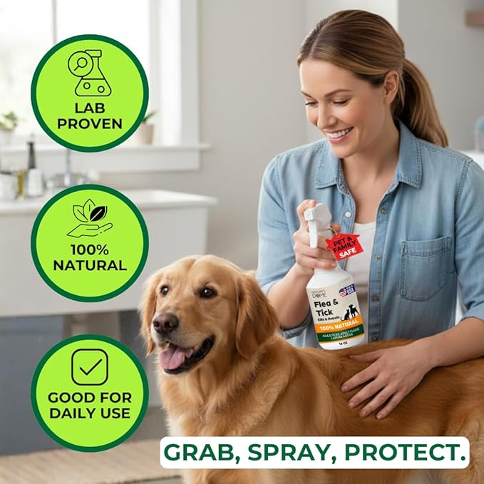 Nature’s Dome Flea & Tick Starter Kit – Makes 3 Bottles (16 oz Each) – Plant-Based, Eco-Friendly Formula – Kills & Repels Fleas, Ticks, Larvae & Eggs – Safe for Pets, Kids & Plants