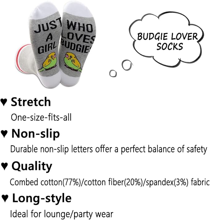 G2TUP 2 Pairs Budgie Lover Gift Just A Girl Who Loves Budgies Socks Parakeets Budgie Bird Lover Socks Budgies Mom Gift