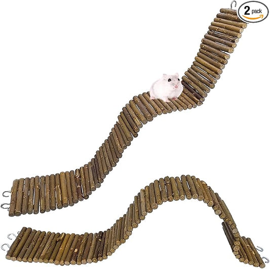 Rat Bendy Long Suspension Bridges Hamster Climbing Ladder Flexible Wooden Bridge for Dwarf Hamster Sugar Glider Rodents Mouse(2PCS)