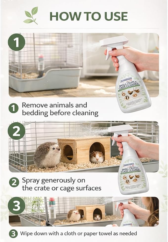 Atlantic Rush Small Animal Cage Cleaner Spray- 24oz Bottle Cage and Crate Cleaner for Guinea Pig, Hamster, Rabbit, Ferret, & Birds- Cage Cleaning Supplies Odor Eliminator