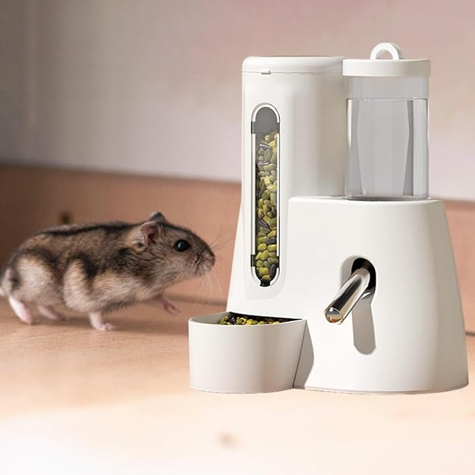 Baoblaze Automatic Hamster Feeder Food Dispenser Hamster Water Bottle Lightweight Clear Food Container for Ferrets Gerbils Chinchillas, White, 80ml