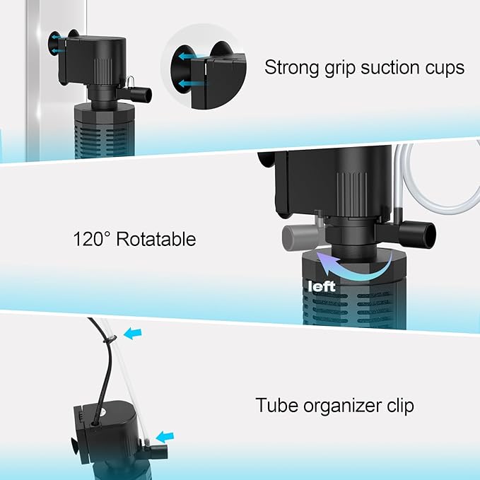 Aquarium Internal Filter for 20-50 Gallons, Ultra-Quiet Fish Tank Filter Biochemical Filtration 320GPH Powerful Pump Submersible Aquarium Filter Tank Clear Air Supply (13W)